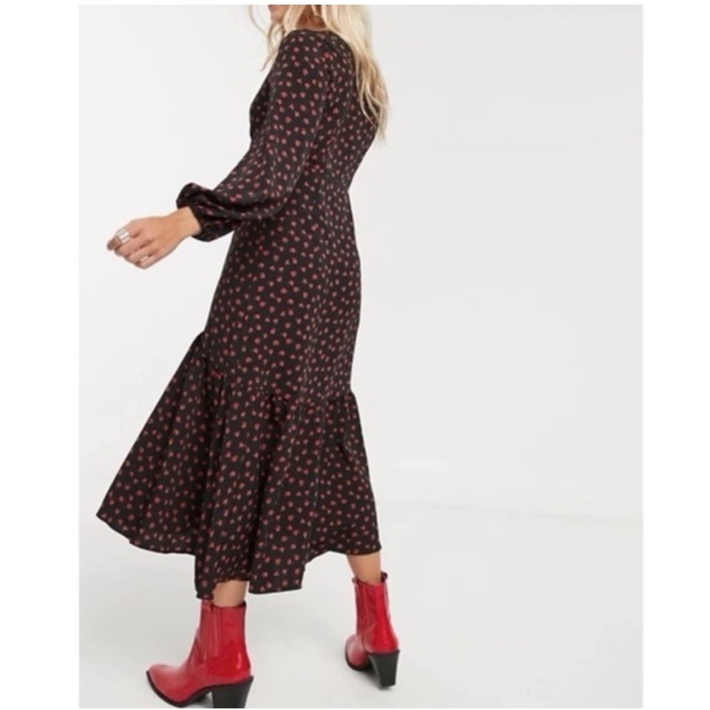 Topshop Roses Print Black Button Down Midi Dress 🌹